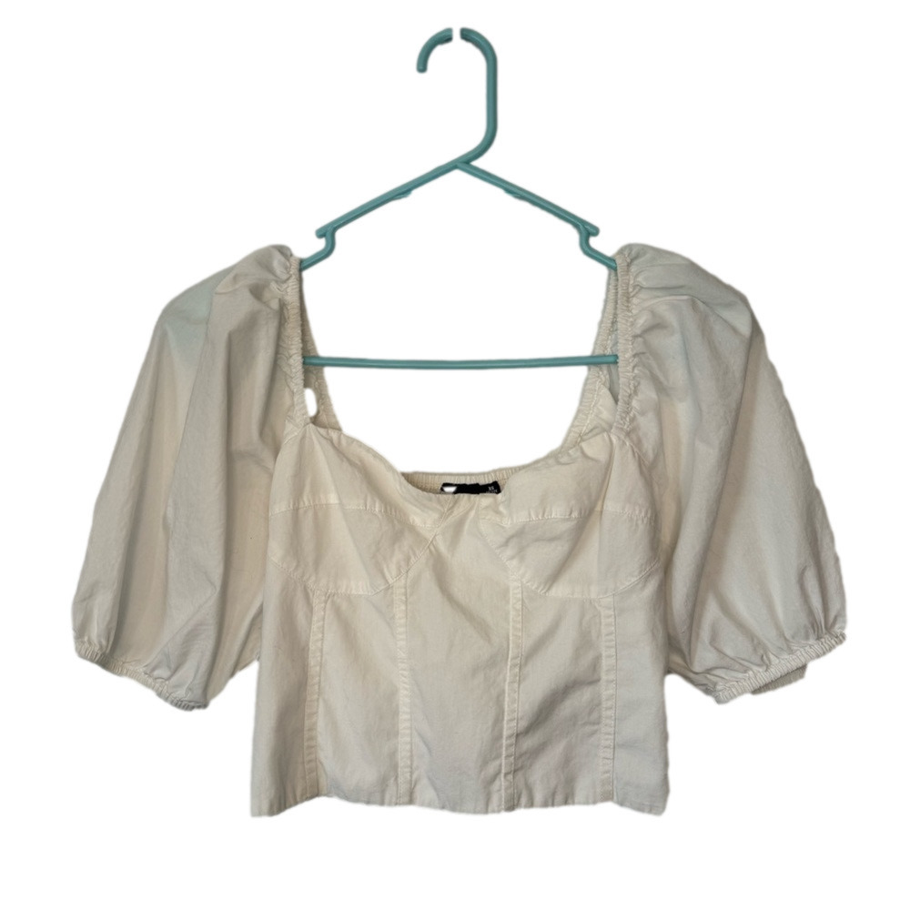 Gap Women's XS Boho Milkmaid Short Puff Sleeve Smocked Crop Top Cottagecore